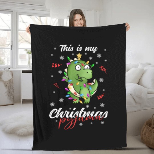 Winter Christmas Pyjama Dinosaur Trex Fleece Blankets