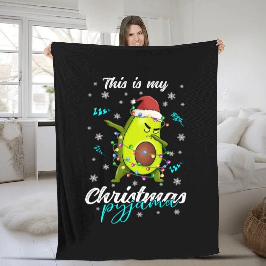 Winter Christmas Pyjama Avocado Fleece Blankets
