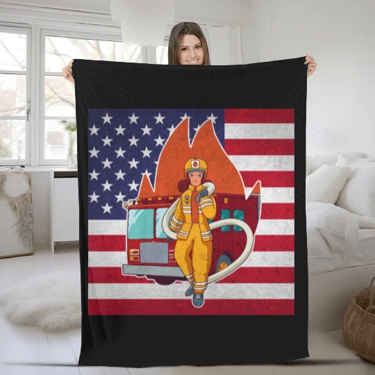 Female Firefighter Thin Red Line Fleece Blankets