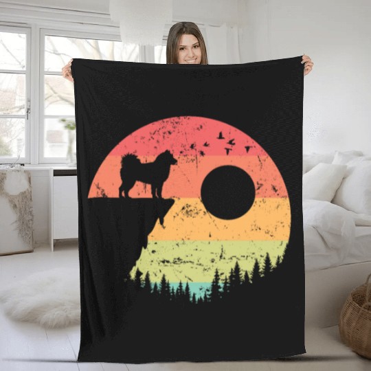 Alaskan Malamute at Sunrise in the Forest Fleece Blankets