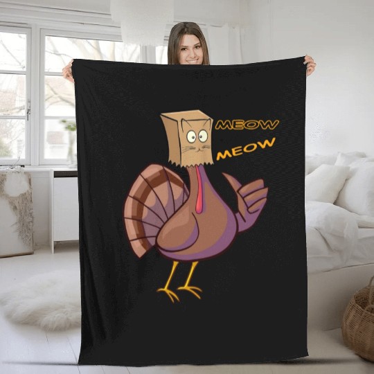 Thanksgiving Funny Turkey Fake Cat Retro Meow Fleece Blankets