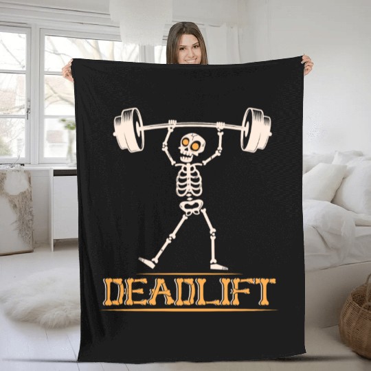 Skeleton Deadlift Gym Workout Fleece Blankets