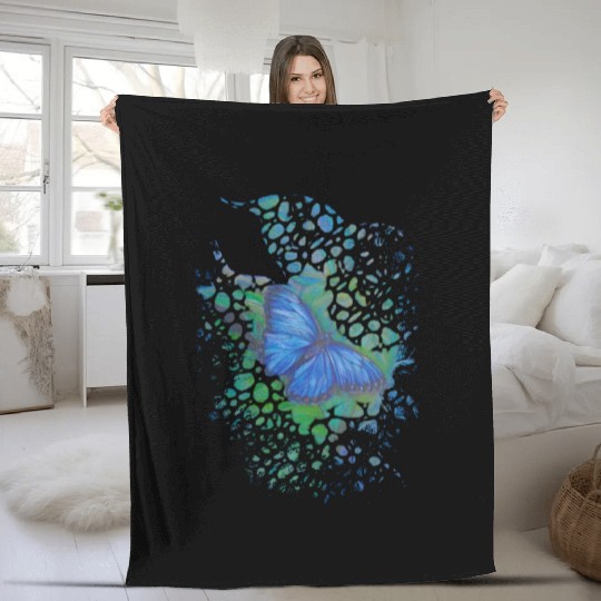 Royal blue monarch butterfly retro 70's animal Fleece Blankets