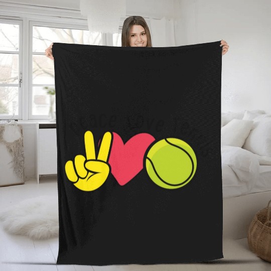Peace Love Tennis Cool Heart Tennis Fleece Blankets