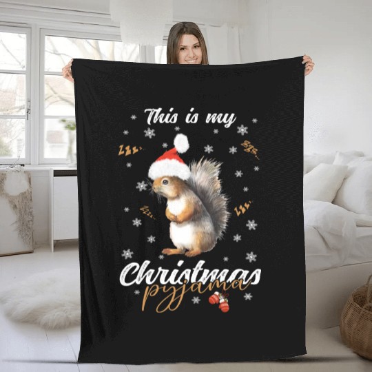 Winter Christmas Pyjama Squirrel Fleece Blankets