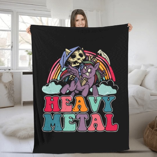 Heavy Grim Unicorn Rainbow Metal Music Lover Rock Fleece Blankets