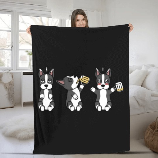 Boston Terrier Beer Lover Fleece Blankets