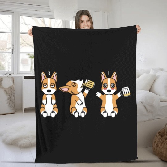 Corgi Beer Lover Fleece Blankets