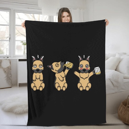 German Shepherd Beer Lover Fleece Blankets