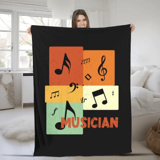 Musician Retro Vintage Distressed Squares Fleece Blankets