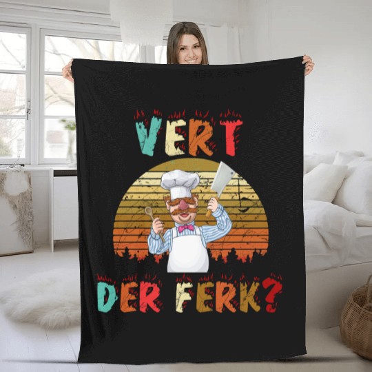 Vert Der Ferk the swedish chef Fleece Blankets