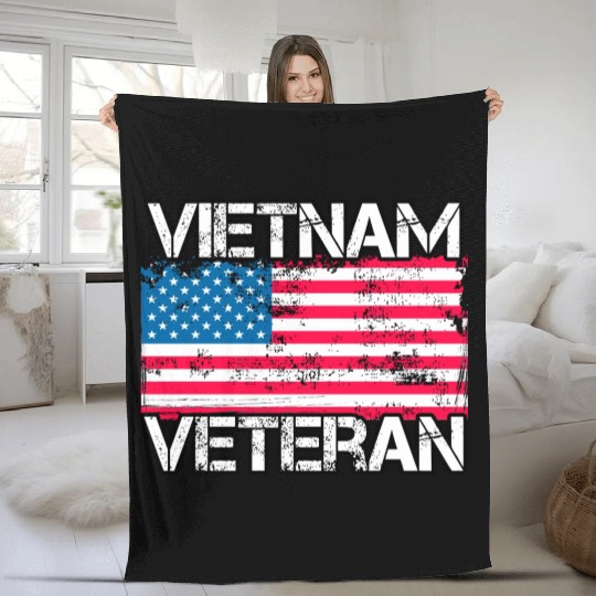 Vietnam Veteran Vintage Us Flag Military Vet Fleece Blankets