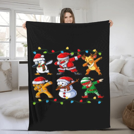 Dabbing Santa Elf Friends Christmas Boys Girls Men Fleece Blankets