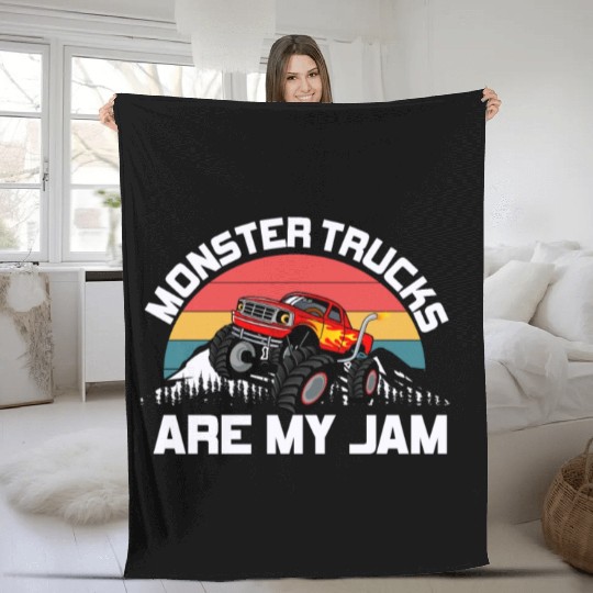 Monster Trucks Are My Jam Vintage Retro Fleece Blankets