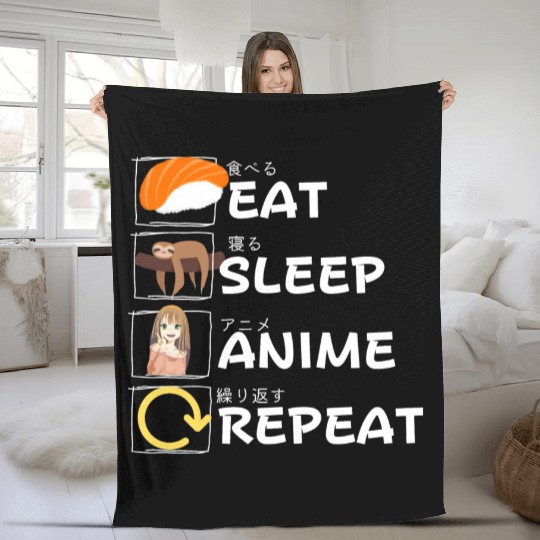 Eat Sleep Anime Repeat Fleece Blankets, Anime Manga