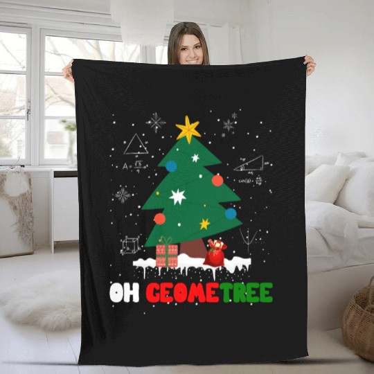 Oh Geometree Funny Christmas Geometry Math Teacher Fleece Blankets