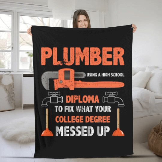 Plumber Using High School Diploma Fleece Blankets