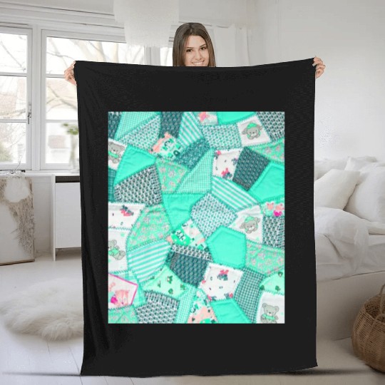Green Baby Patchwork Sarilmak Pattern Teddy Bear Fleece Blankets