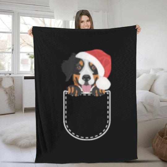 Bernese Mountain Dog Merry Christmas Fleece Blankets