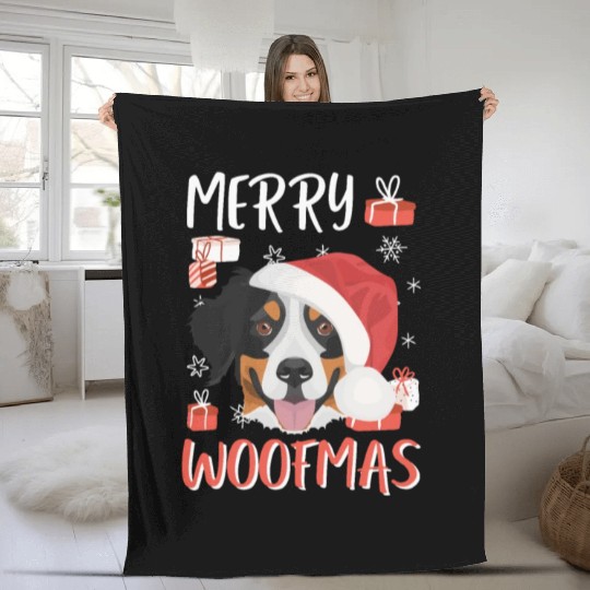 Bernese Mountain Dog Merry Christmas Fleece Blankets