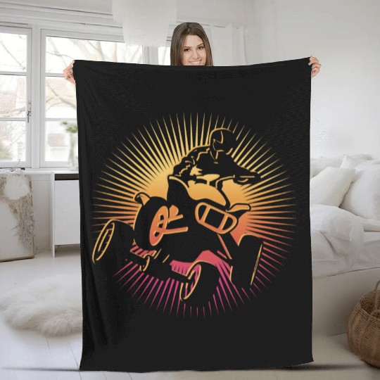 ATV Bike Retro Motocross 4 wheeler Quad Fleece Blankets