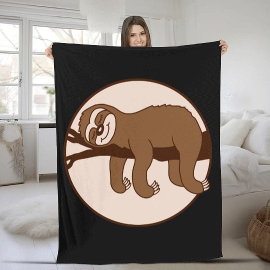 sloth relaxed on branch Fleece Blankets