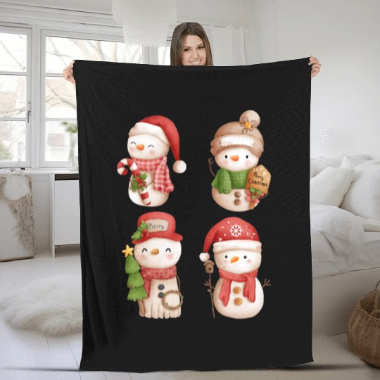 Snowmen in christmas mode happy holidays Fleece Blankets