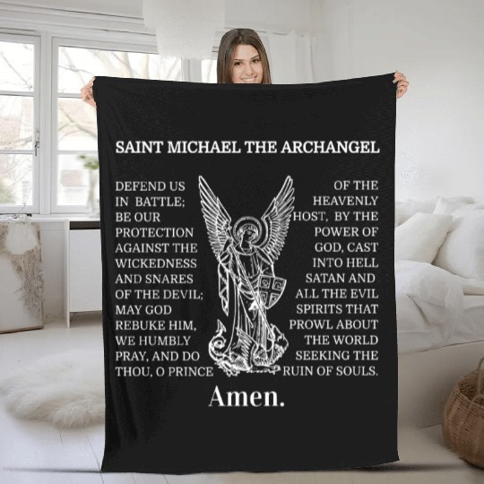 Saint St Michael Prayer Catholic Archangel Christi Fleece Blankets