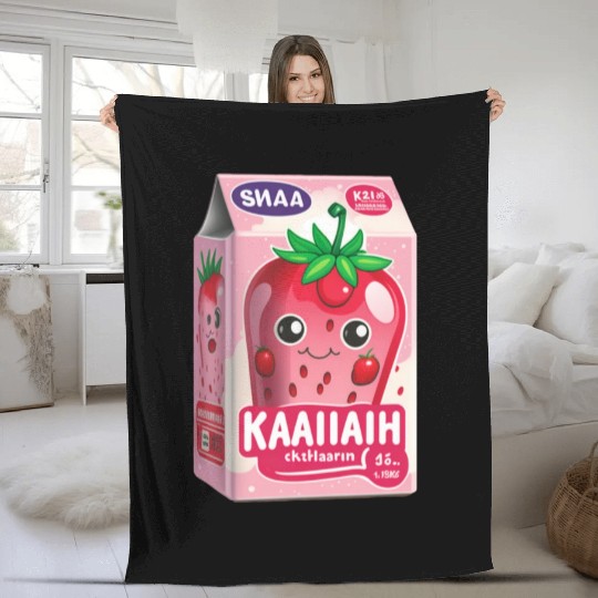 Strawberry Milk Kawaii Fleece Blankets