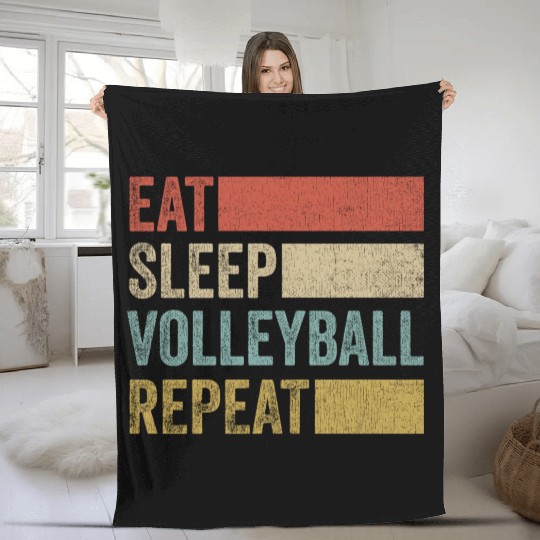 Retro 70s Volleyball Player Men Kids Eat Sleep Fleece Blankets