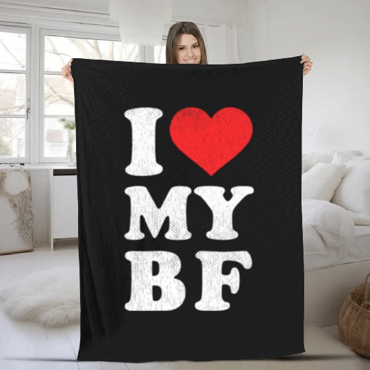 Distressed I Heart My Boyfriend Apparel I Love My Fleece Blankets