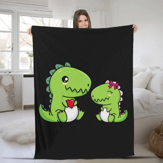 Big sister brother dino siblings boy girl heart Fleece Blankets