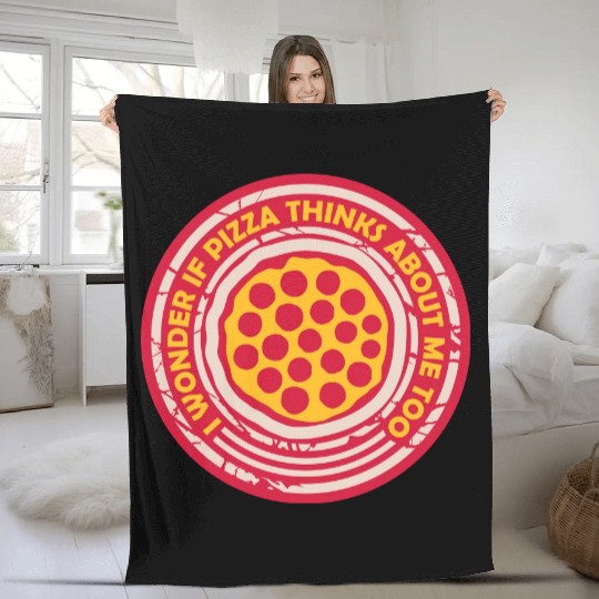 pizza thinks about me Fleece Blankets