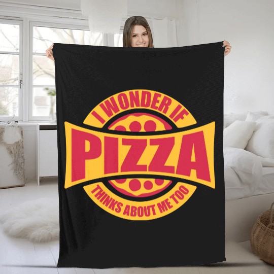 pizza thinks about me Fleece Blankets