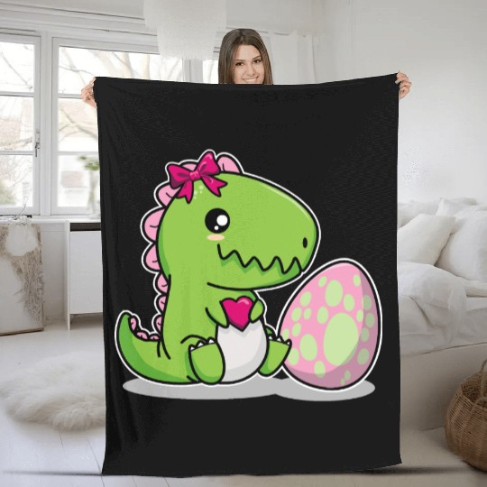 Big sister Cute dino with egg siblings boy girl Fleece Blankets