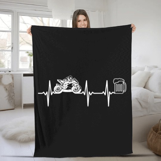 Race Motorcycle Heartbeat Beer Lover Racing Motorc Fleece Blankets