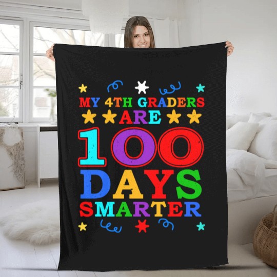 100th Day 4th Grade Teacher 100 Days Of School Fleece Blankets