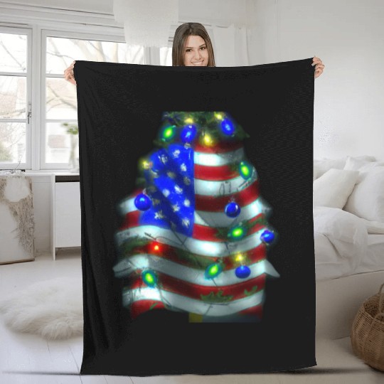Patriotic Christmas US Christmas Tree With Fleece Blankets
