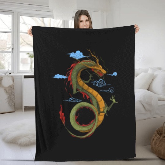 chinese green dragon, vector illustration Fleece Blankets