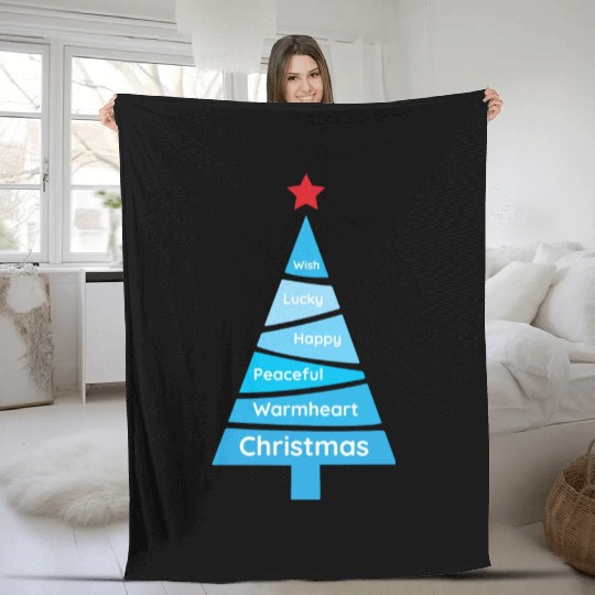 Minimalist Light Blue Christmas Pine Fleece Blankets