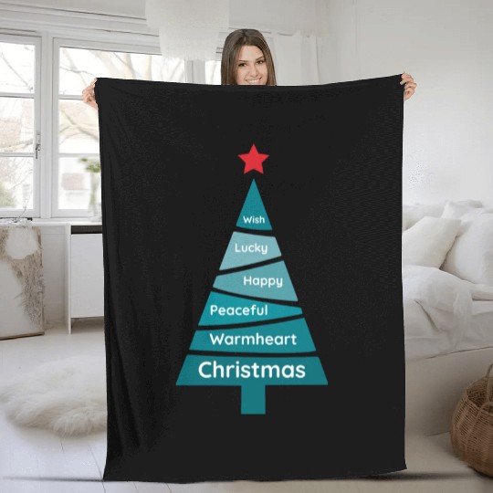 Minimalist Teal Blue Christmas Pine Fleece Blankets