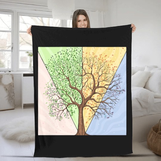 Four Seasons Trees Fleece Blankets