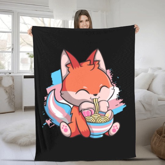 Transgender Pride Kawaii Fox Ramen Noodles Trans F Fleece Blankets