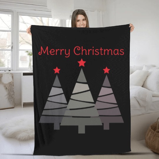 Minimalist Merry Christmas Pines Fleece Blankets