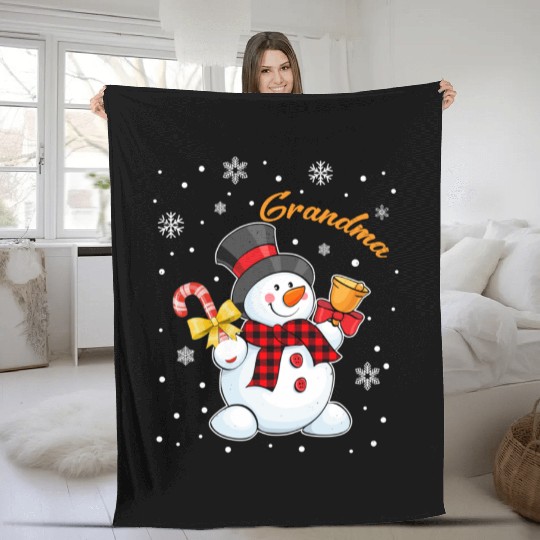 Grandma Snowman Candy Cane Christmas Red Plaid Fleece Blankets
