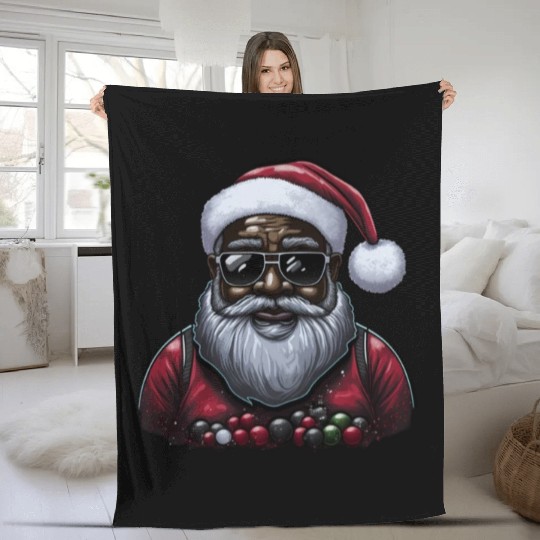 Black Santa, African American Santa Claus Fleece Blankets