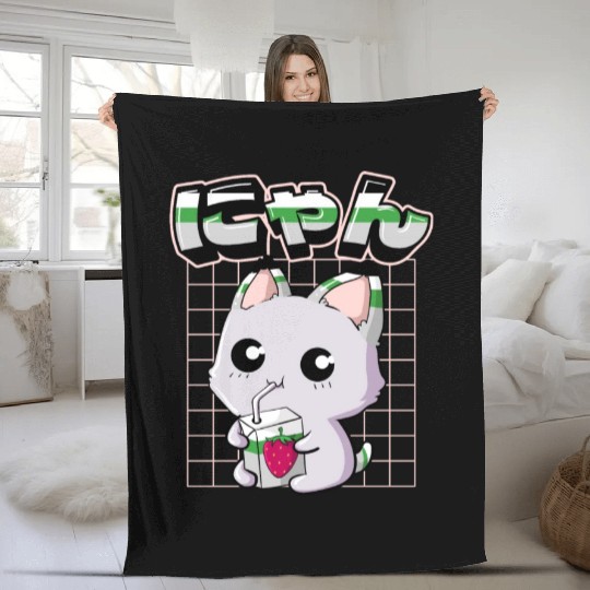 Demiromantic Pride Kawaii Cat Strawberry Milk Fleece Blankets