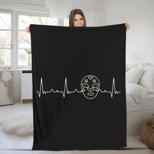 Wrestling Mask. Heart. Love. EKG. Pulse. Beat. Fleece Blankets