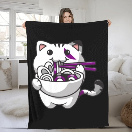 Asexual Pride Kawaii Cat Ramen Noodles Asexual Fla Fleece Blankets