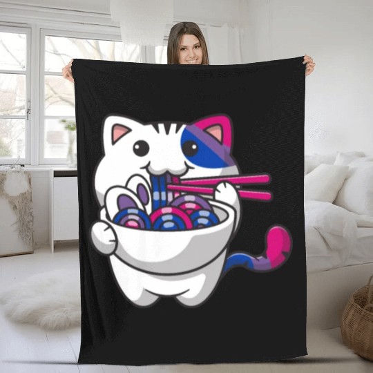 Bisexual Pride Bi Kawaii Cat Ramen Noodles Bisexua Fleece Blankets